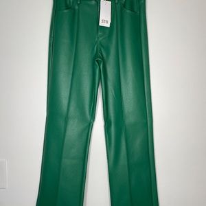 Stradivarius Green Vegan Leather Trouser Straight-Cut Pants